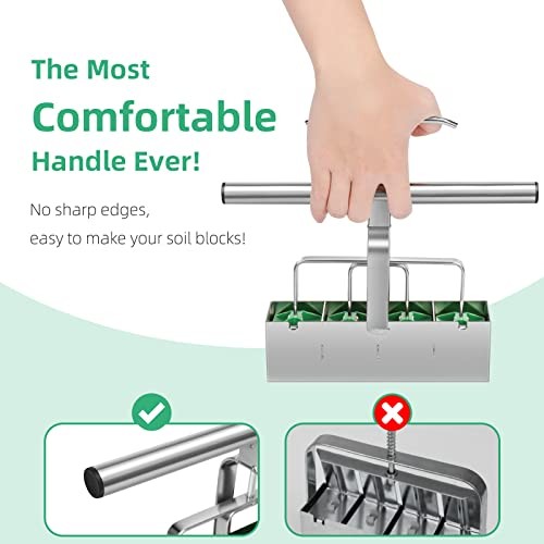 Soil Blocker with Comfortable Handle, 4 Cell Soil Block Maker 2 Inch Mold