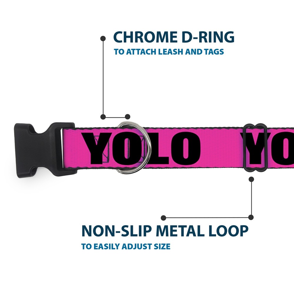 Plastic Clip Collar YOLO Pink/Black Medium 11-16.5"