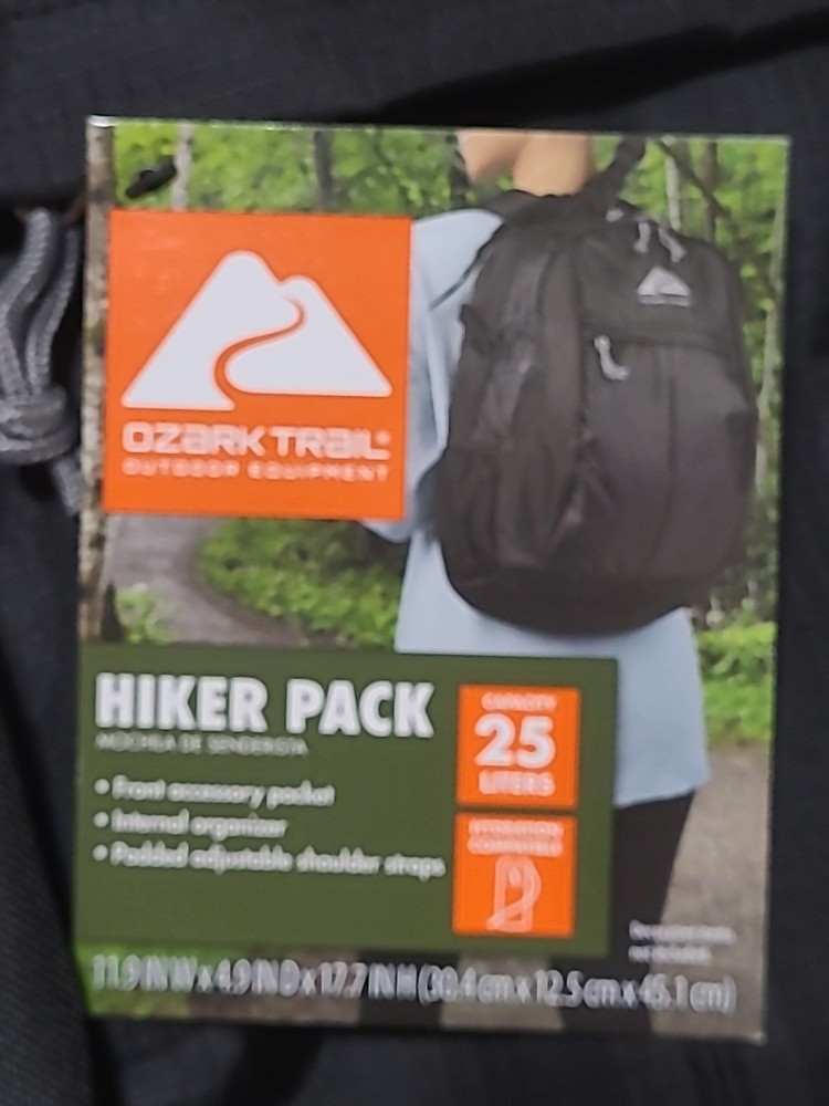 Ozark Trail Hiker Backpack 25 Liter- Black-New With Tags
