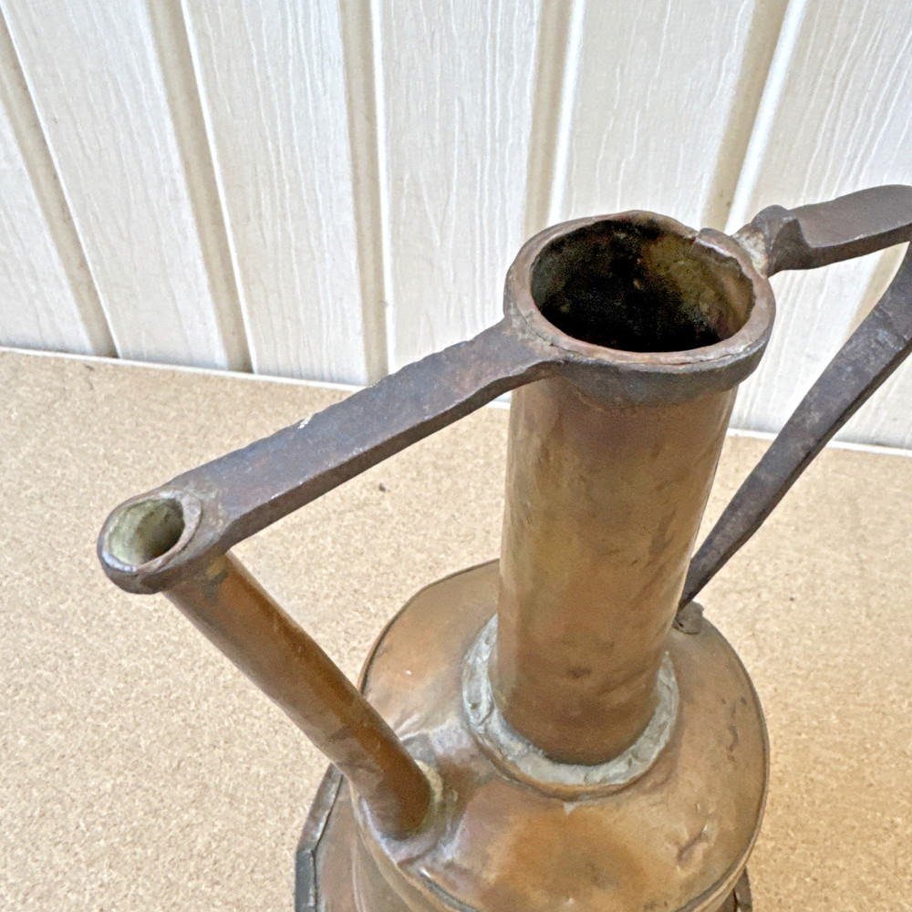 Vintage Handmade Middle Eastern Copper Water Pitcher with Iron Handle Rustic