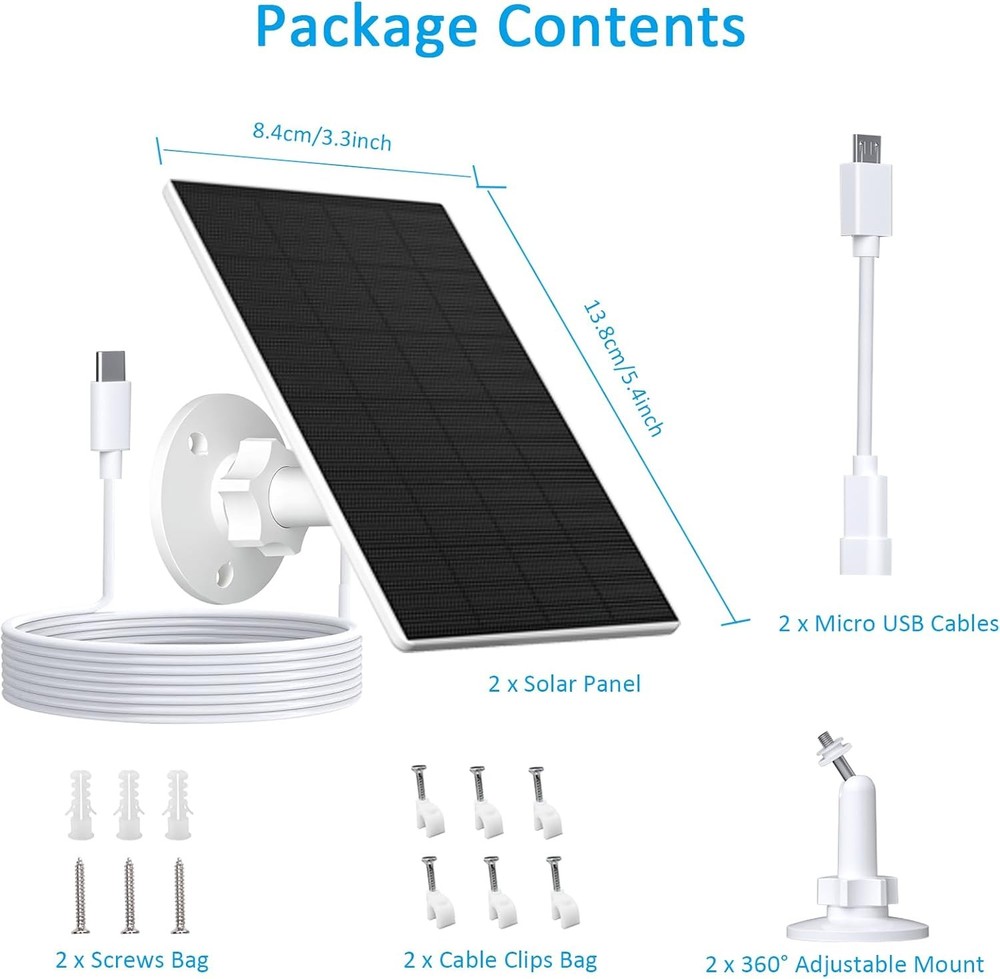 Solar Panel for Security Camera Solar Charger Waterproof C Solar Panel 2W 2 Pack