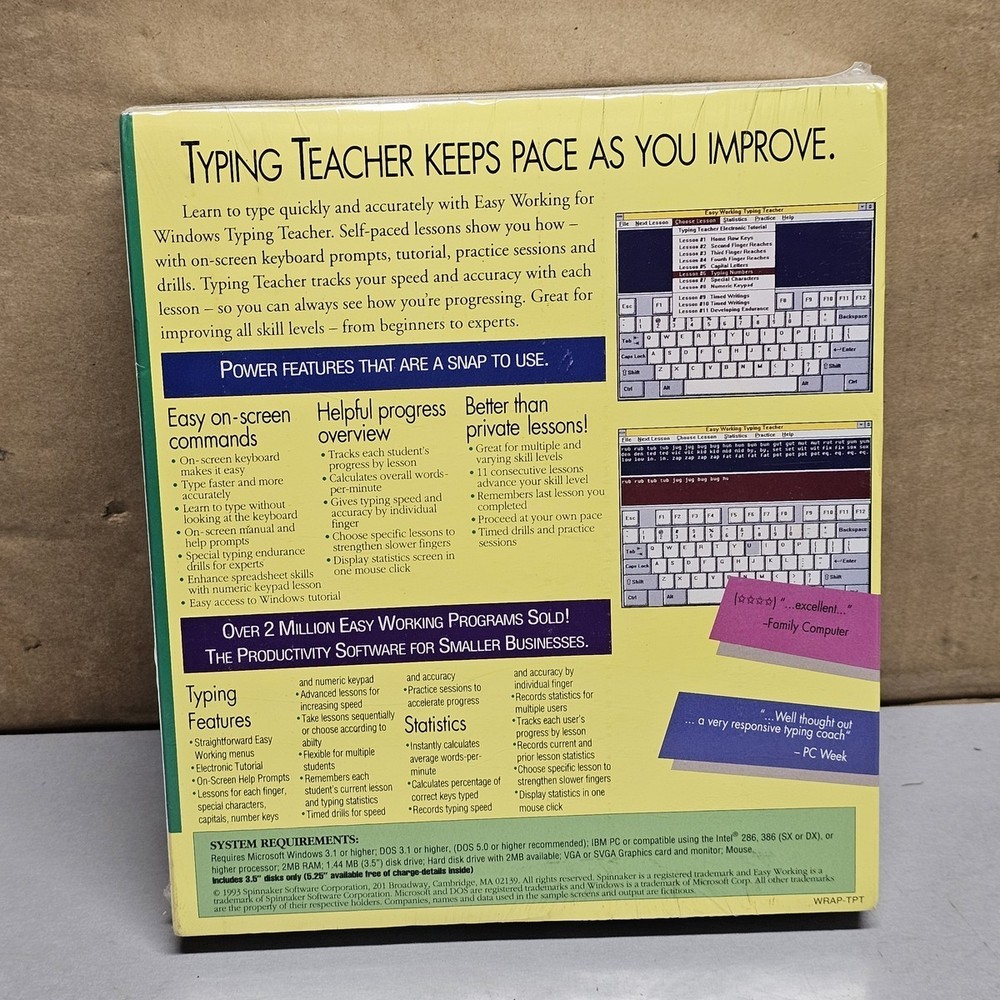 Typing Teacher for Windows PC Software Spinnaker Easy Working (SEALED)