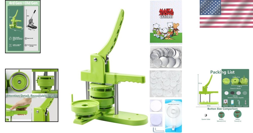 Detachable 75mm Button Maker Machine: Easy DIY Press with Extras Included