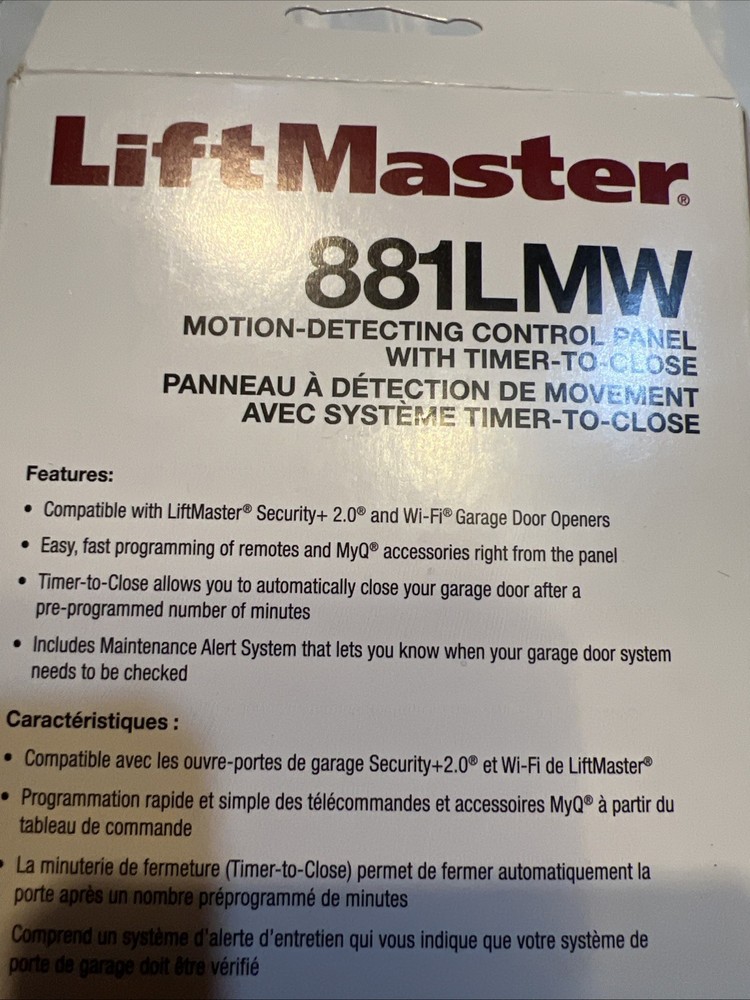 Liftmaster 881LMW Motion Detecting Control Panel Push Button Light Switch