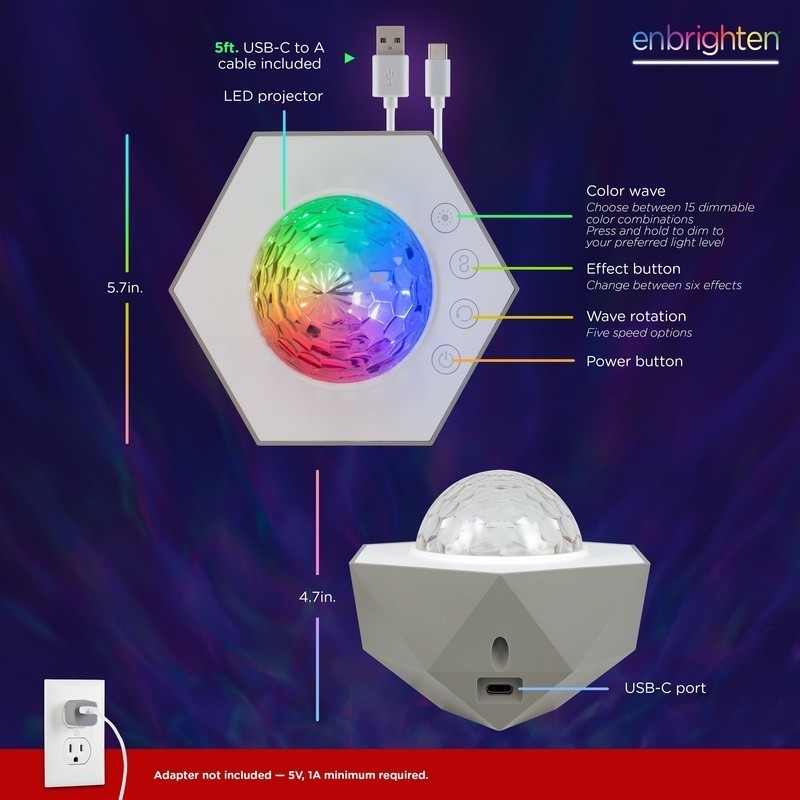 Galaxy Wave Projector Color Changing LED Night Light USB-C Atmosphere Relaxation