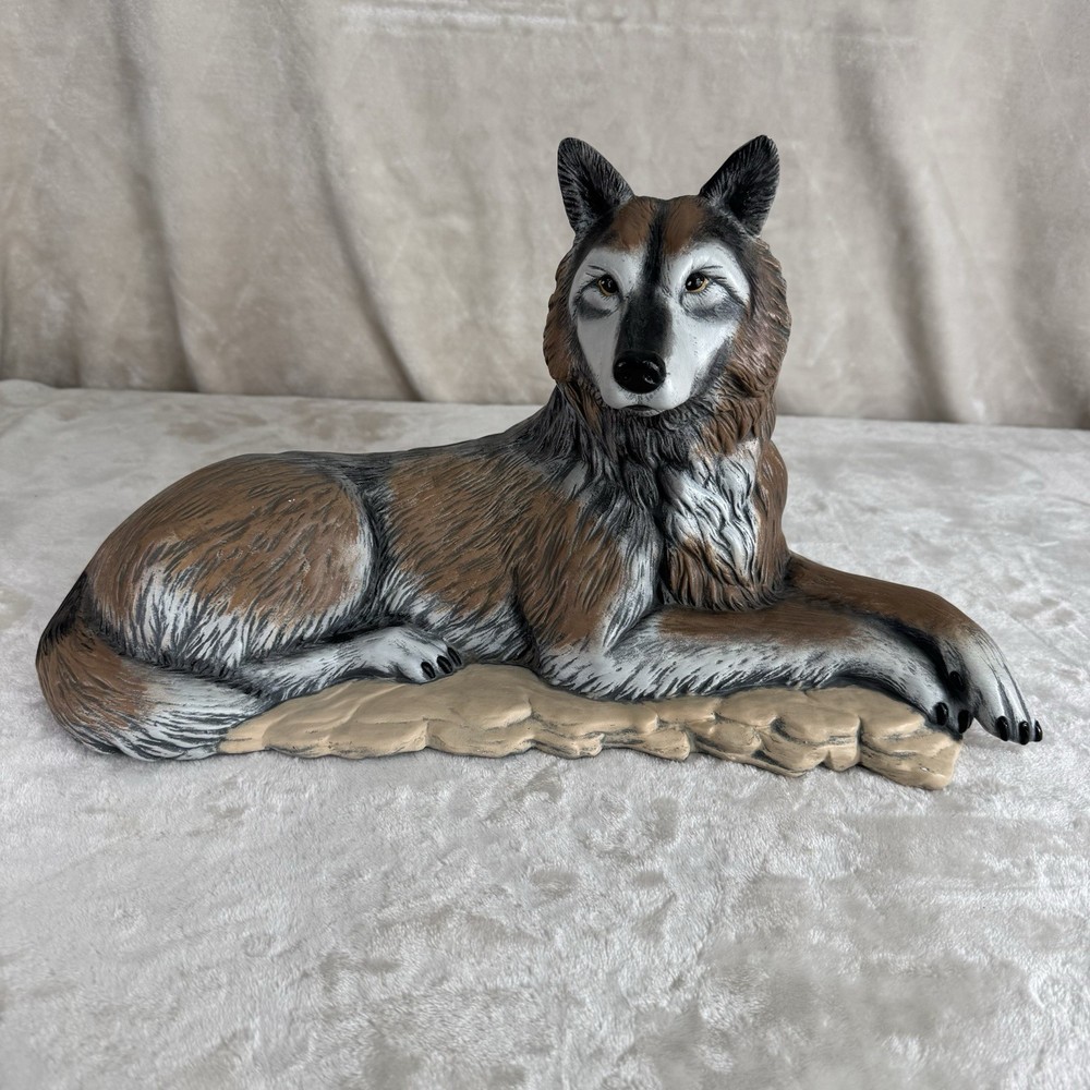 Hand-Painted Ceramic Mold Wolf Laying Down