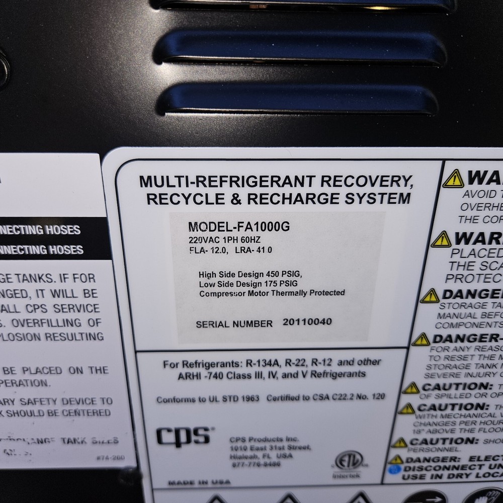 CPS FA1000g A/C RECOVERY MACHINE