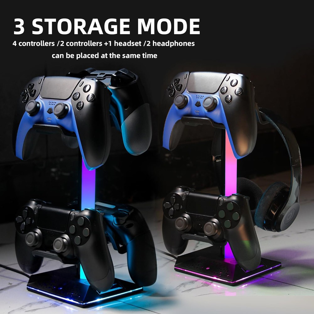 RGB Gaming Controller Holder, Headphone Stand With 2 USB Charging and 1 Type-C