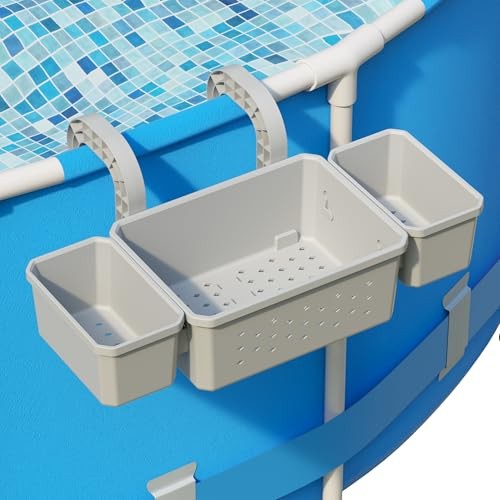 Poolside Storage Basket with 2 Cup Holders, Stretchable Above Ground 1 Pack