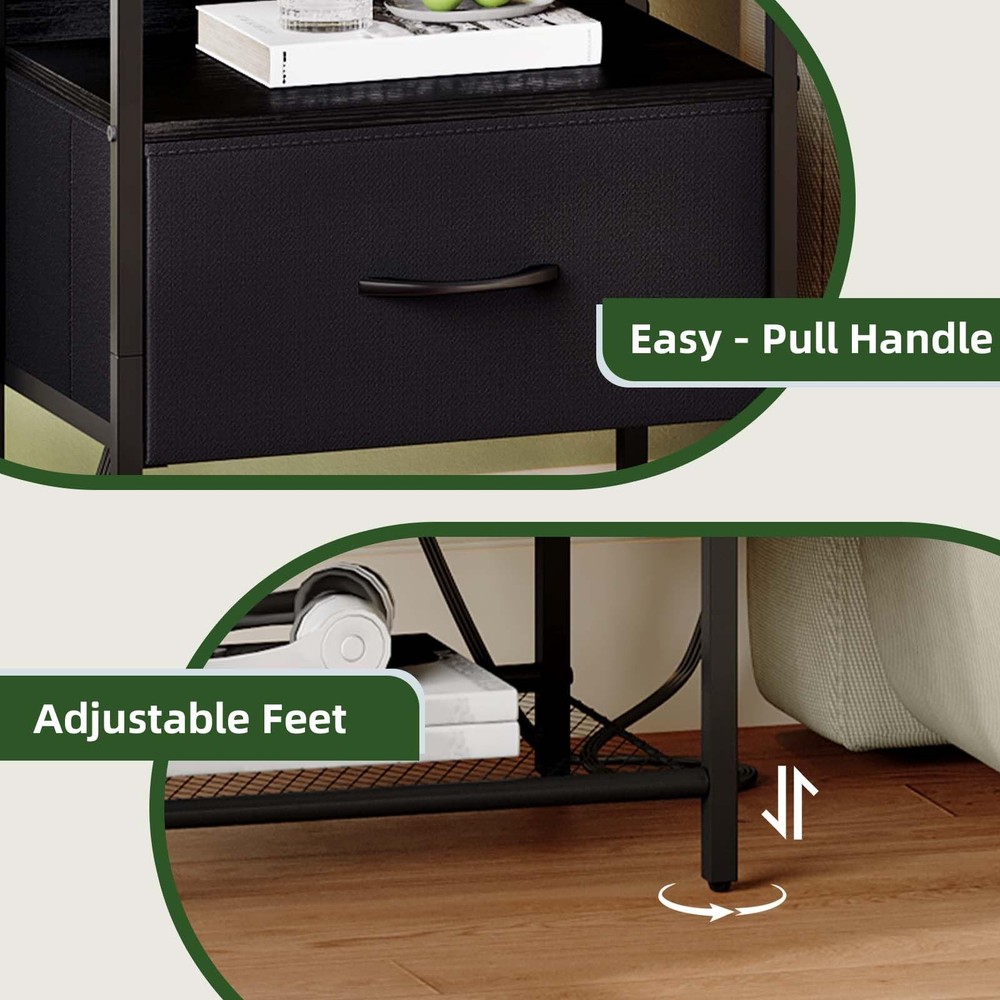 Somdot Nightstand w/Charging Station & LED; Bedside Table