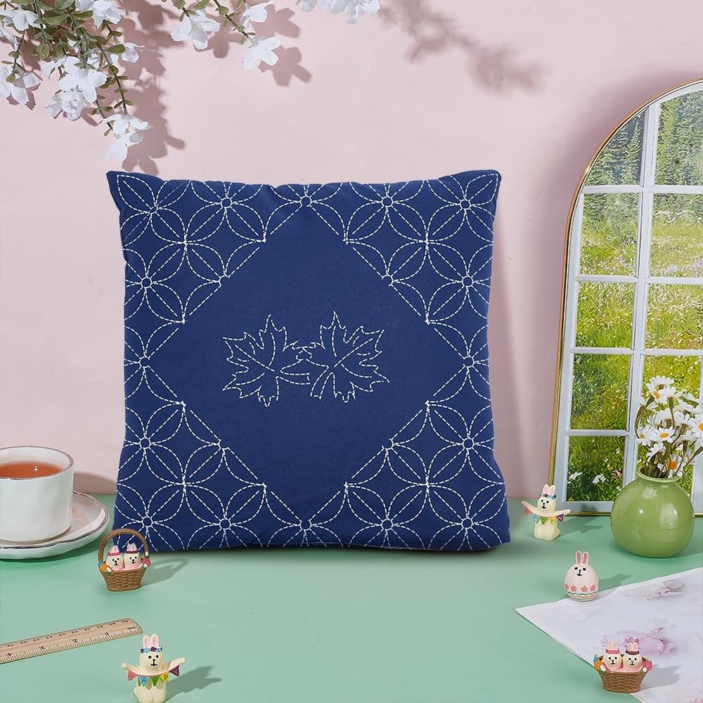 WEBEEDY DIY Sashiko Pillowcase Kit Template Pillow Covers Set blue