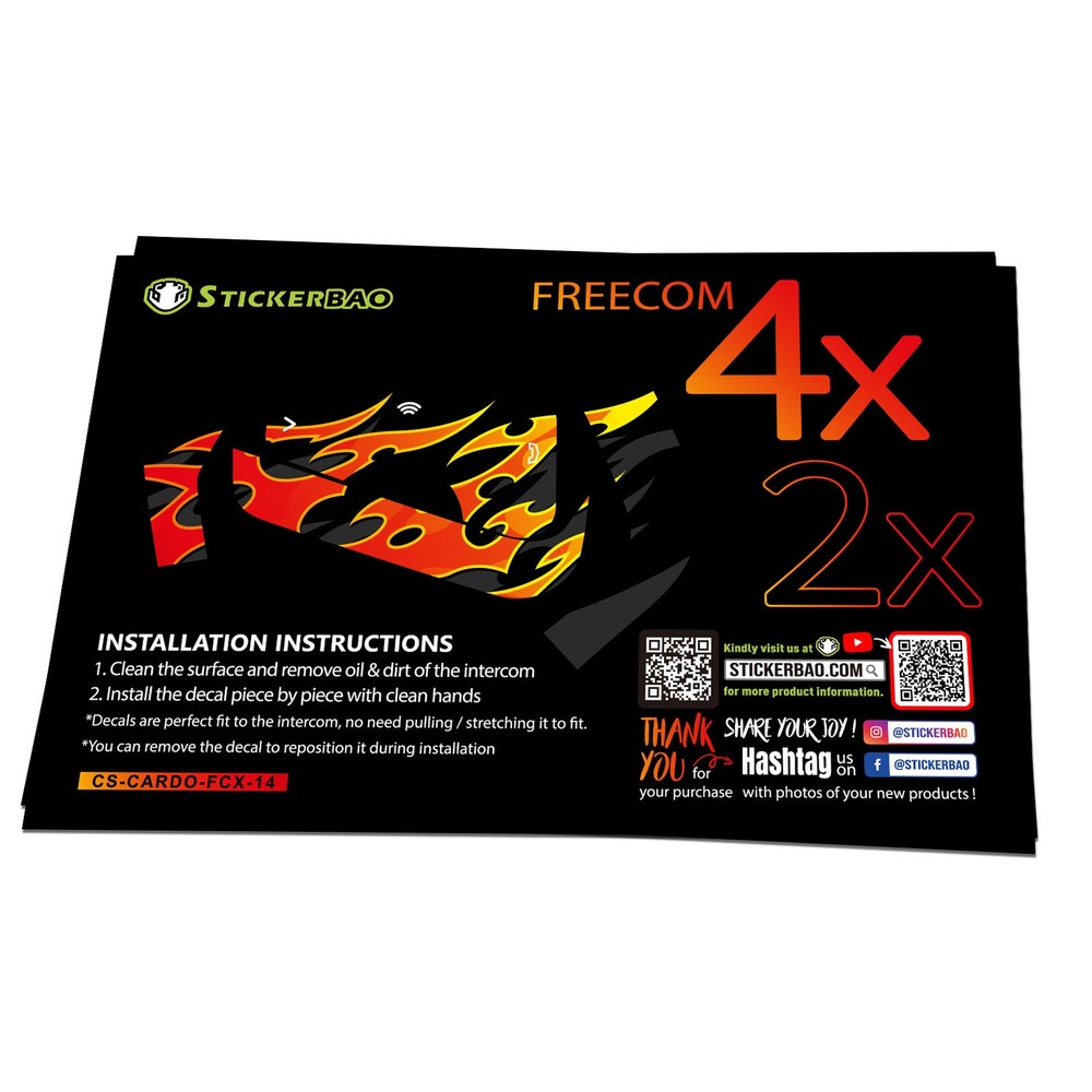 For CARDO Freecom 4X 2X Headsets Protective Wrap Sticker x2 Flame
