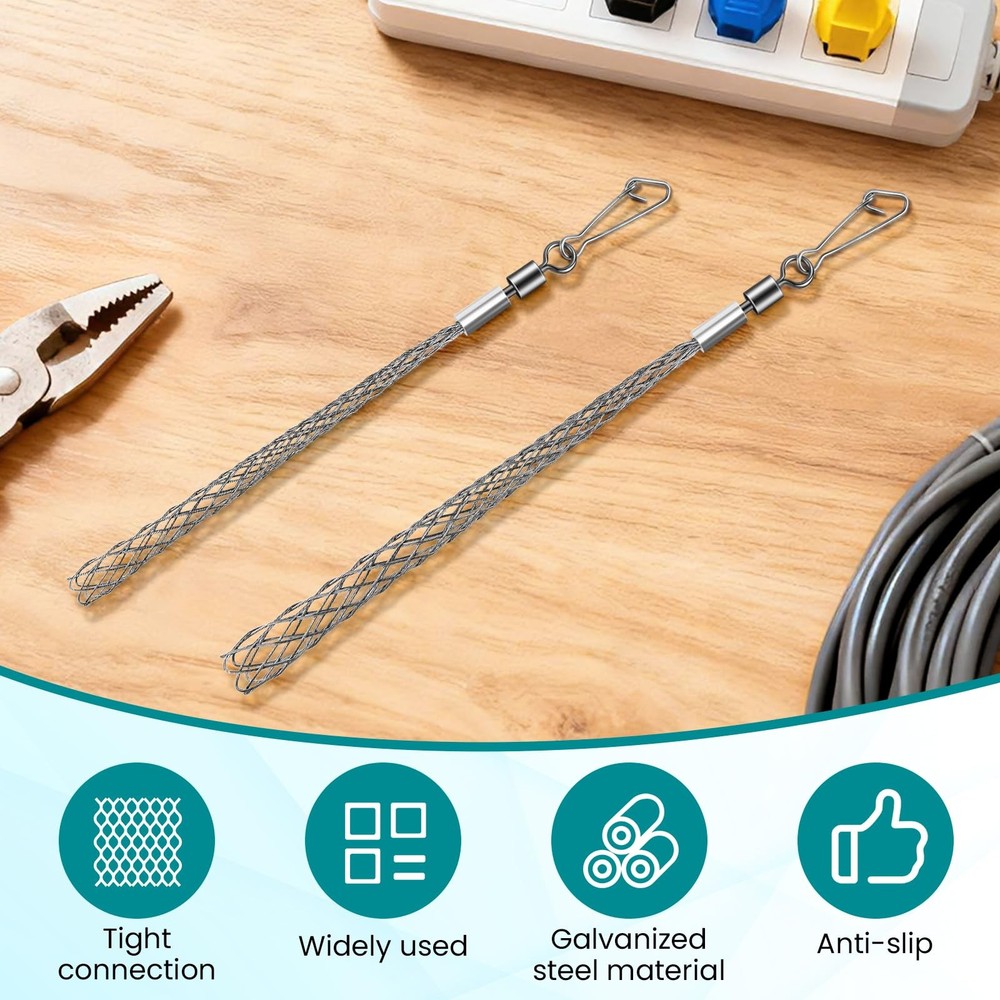 2 PCS Wire Pulling Grip Mesh Cable Pulls Metal Cable Puller Socks Wire Pullin...