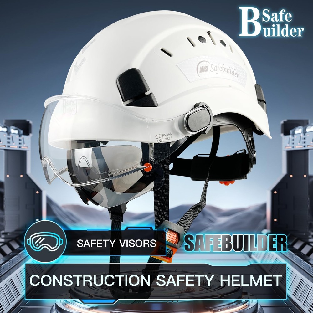 Safety Helmet Hard Hat with Visor Clear & Tinted Adjustable Vented ABS Work H...