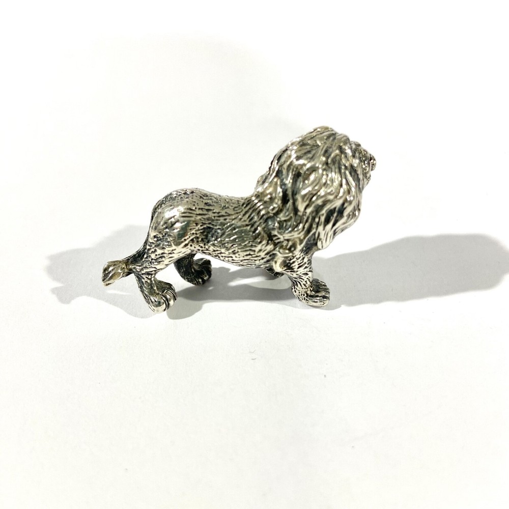 vintage solid silver lion miniature , hallmarked italian figurine