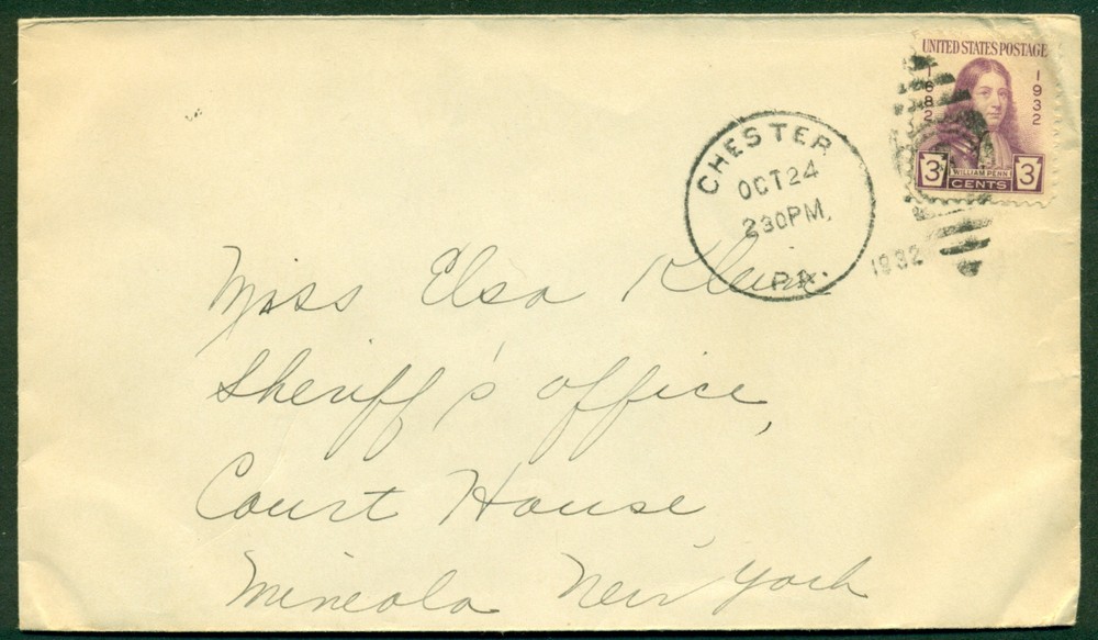 SCOTT # 724 FDC, NO FRONT CACHET, SCRIPT ADDRESS, CHESTER, PA, GREAT PRICE!