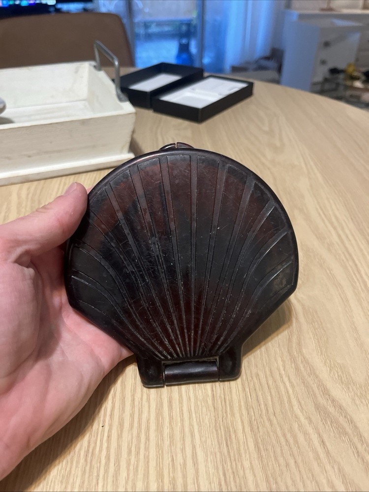 Vintage Seashell Tortoise Shell Plastic Compact Double Mirror