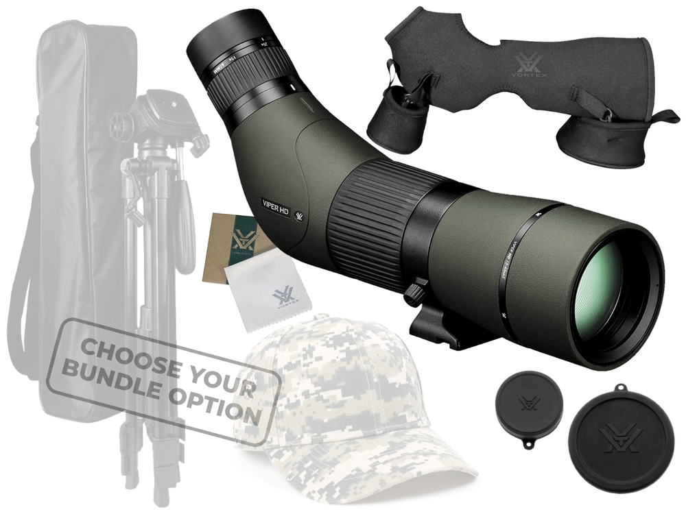Vortex Optics Viper HD 15-45x65 Angled Spotting Scope w/ Hat & Wearable4U Bundle