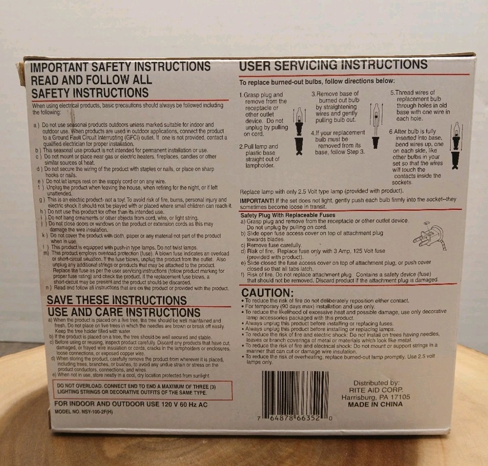 YULE RITE CHRISTMAS STRING LIGHTS100 clear Lights Tree/Shrub Wrap Light set-P