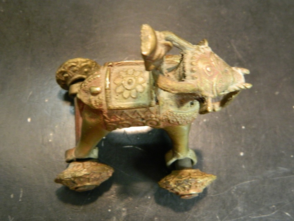 Antique India Brass / Bronze Devotional Shrine Temple Elephant Pull Toy Good Con