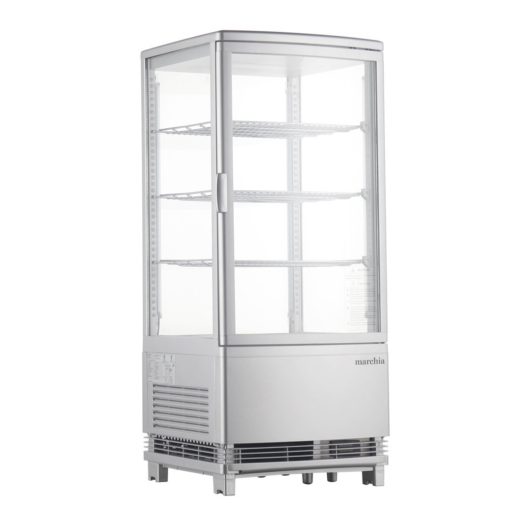 39" Vertical Countertop Display, 1 Curved Front Glass Door, Silver