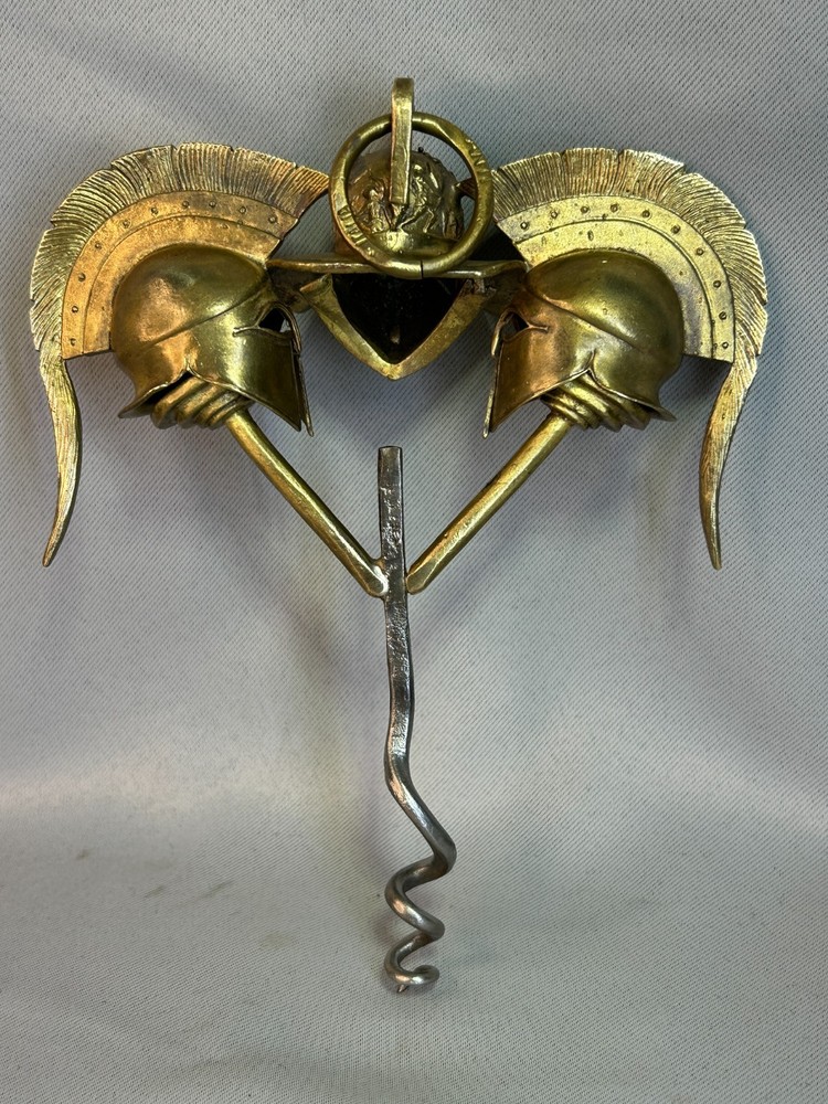 Antique Brass Three Gladiator-style Helmets Corkscrew made Italy