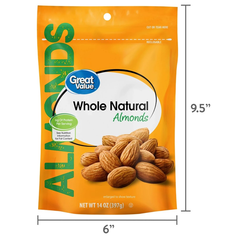 Great Value Whole Natural Almonds, 14 oz
