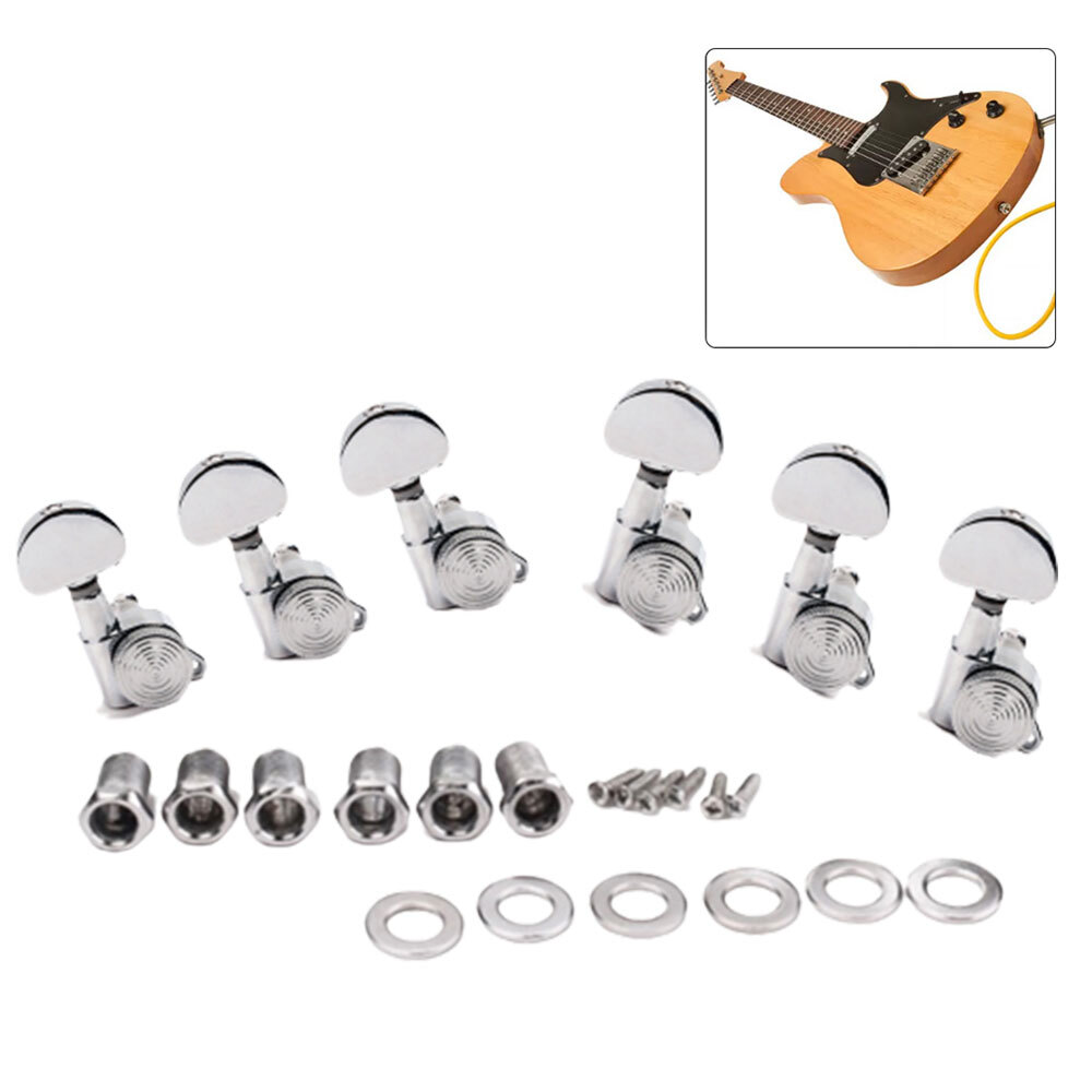 Chrome 6R Inline Guitar String Tuning Pegs Auto Locking Tuners Keys Machine Head