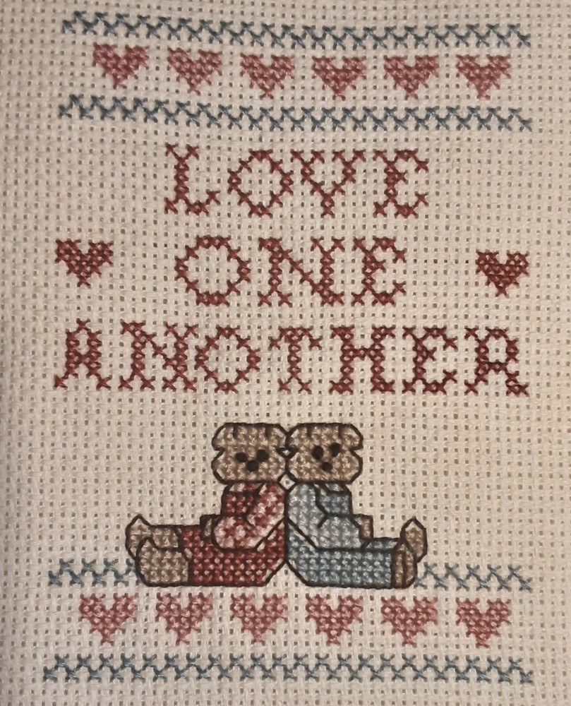 Framed finished Cross Stitch Love One Another