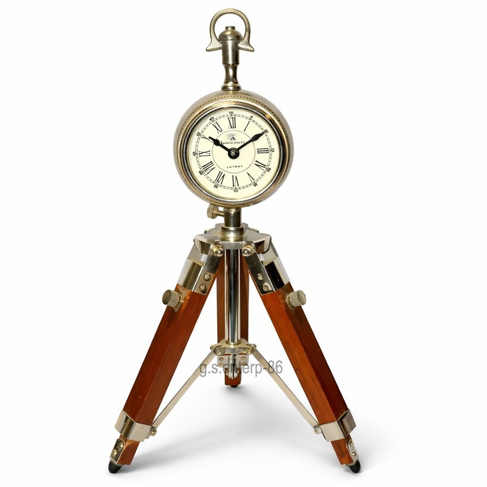 Solid Brass Tripod Clock Antique Style Table Decor Home & Office Collectible