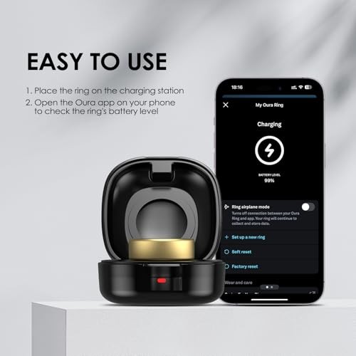 600mAh Wireless Charging Case Compatible with Oura Ring Gen4 Size 7 Black
