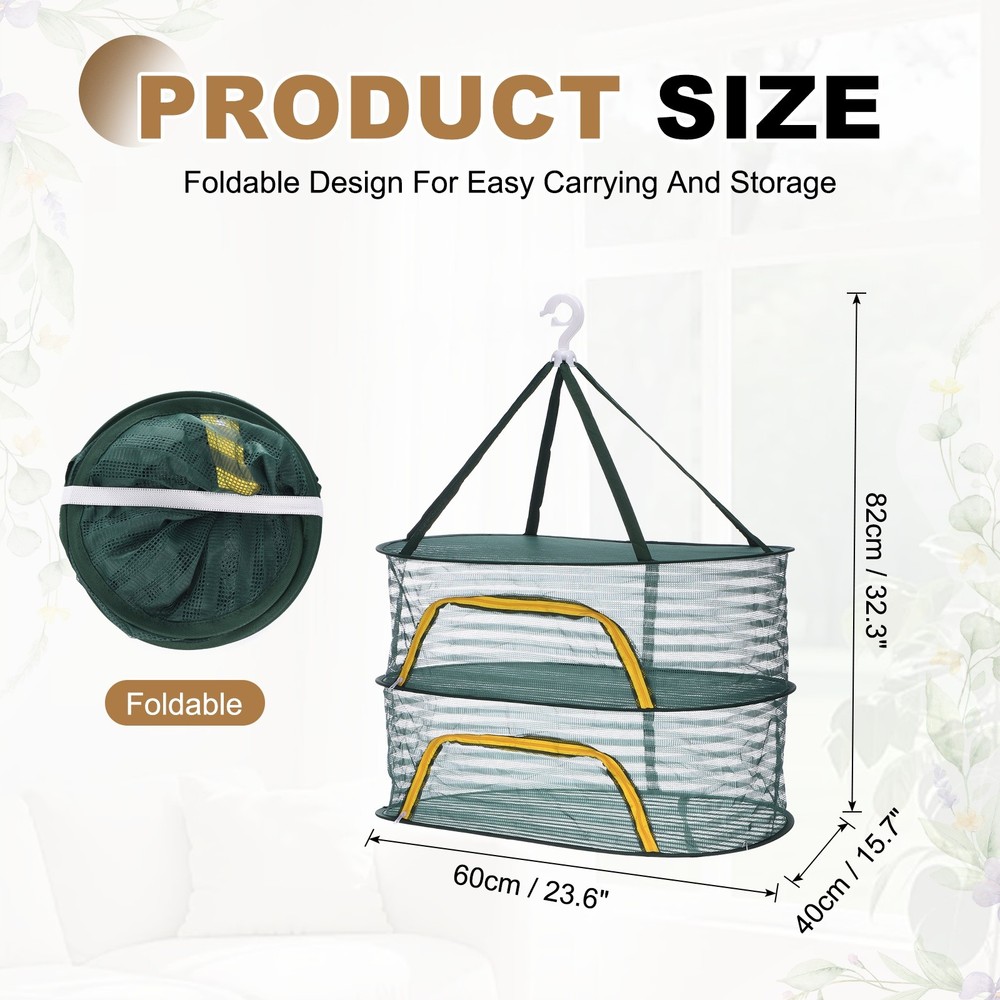 Herb Drying Rack, 24" 2-Layer Hanging Drying Mesh Net, Green
