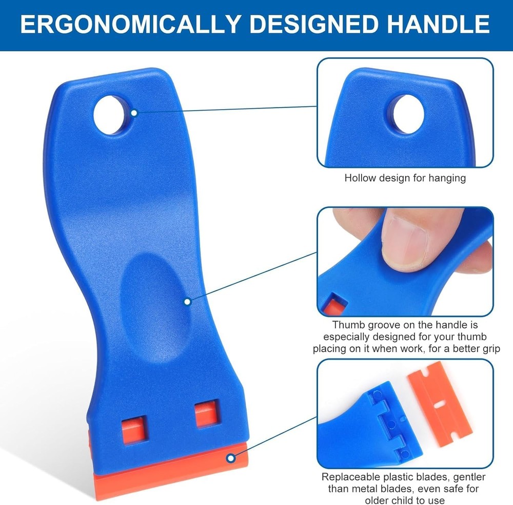 10 Pcs Razor Scraper with 100 Pcs Plastic Blades, Plastic Razor Blade Scraper To