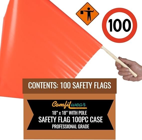COMFITWEAR 100PC CASE Warning Flags Construction Site Red-Orange Flag 18” x18''
