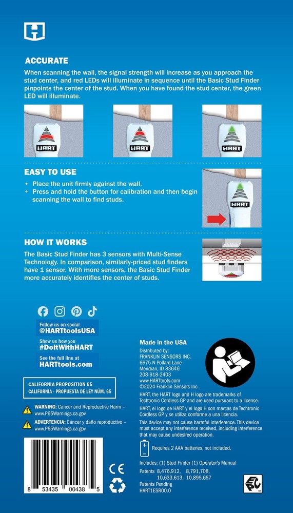 HART Basic LED Electronic Stud Finder, AAA Battery Powered, Not Included