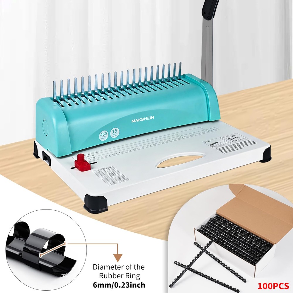 Comb Binding Machine, 21-Hole, 450 Sheets Capacity, Punch up to 15 Sheets,Pun...