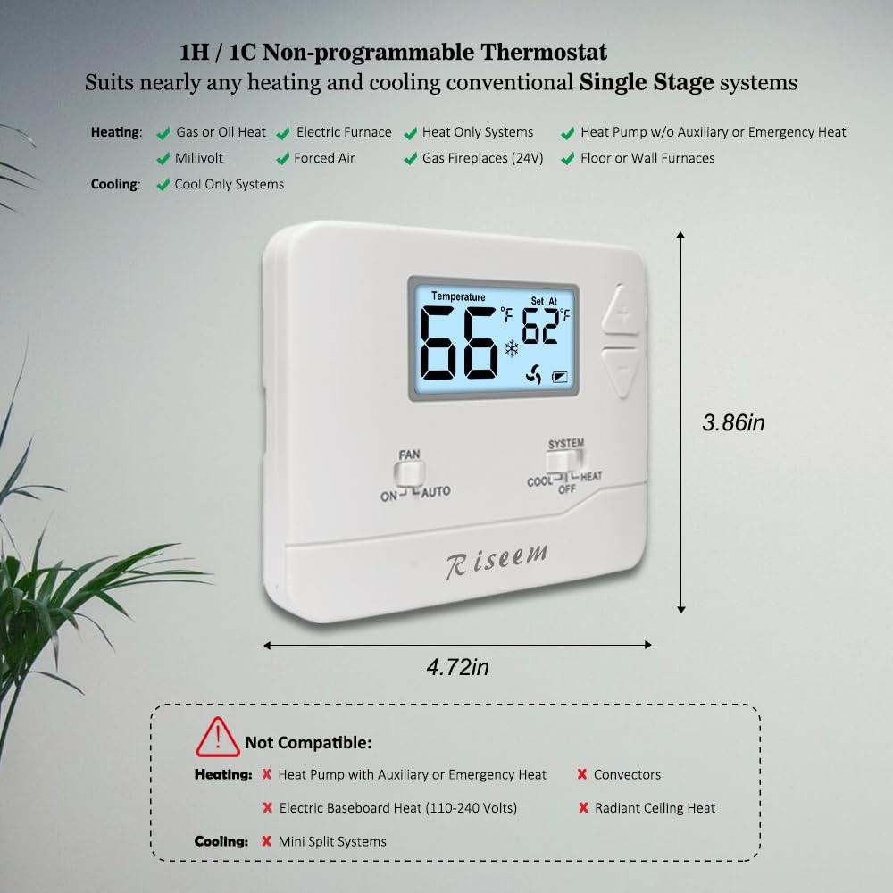 NonProgrammable Thermostat for Home, Single-Stage Systems,Digital Energy-Savi...