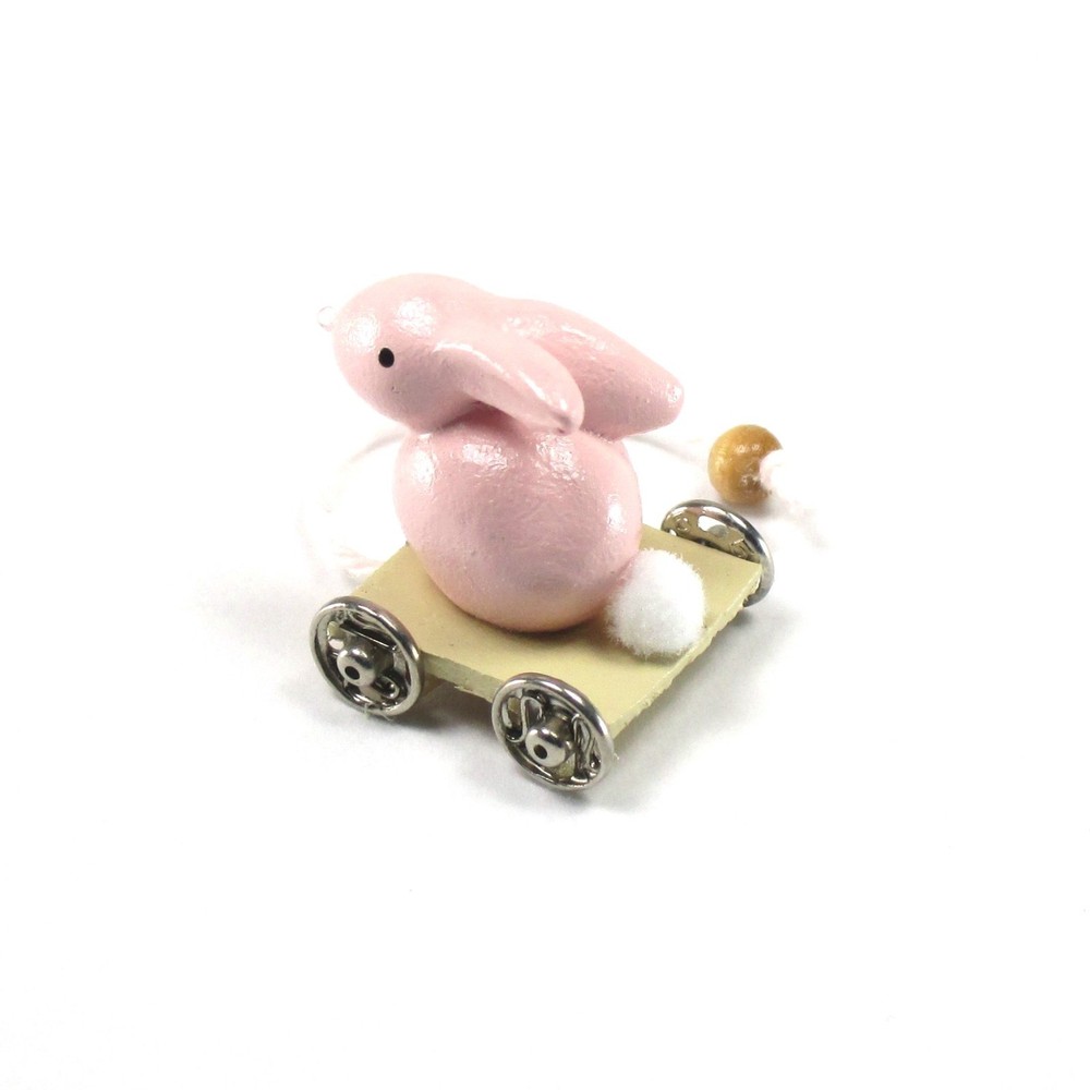 WMH Dollhouse Miniature Easter /Nursery Bunny Pull Toy - Pink