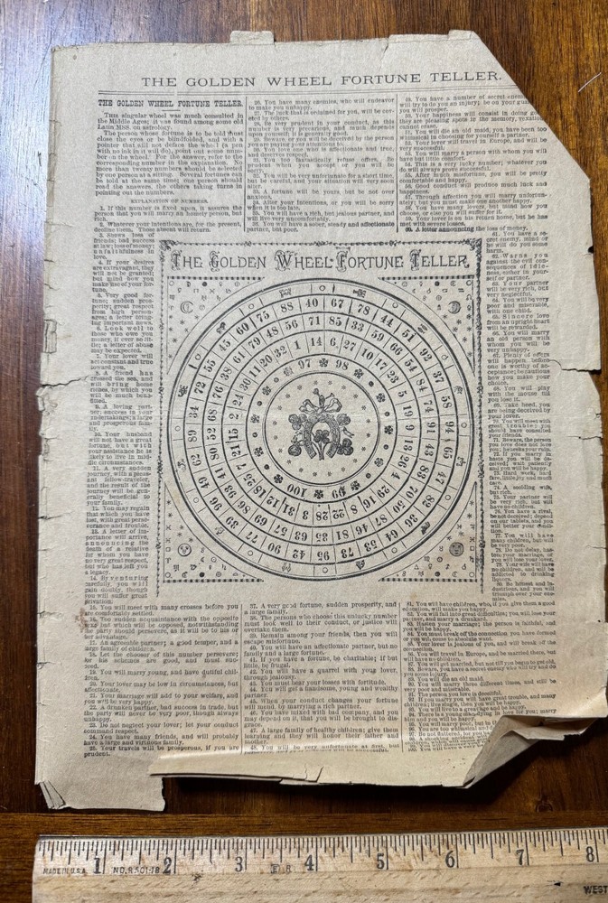 Antique 4 page document Golden Wheel Fortune Teller Parlor Magic Tricks Dreams