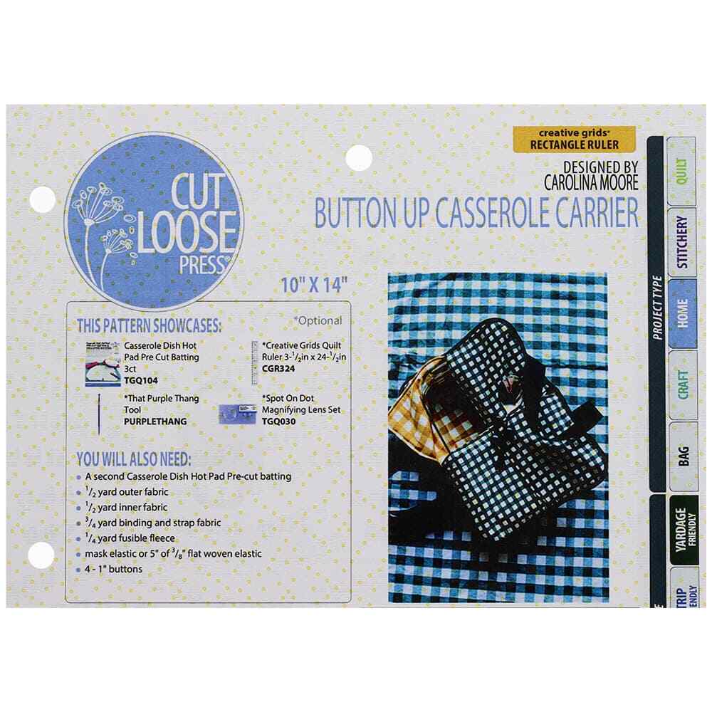 Cut Loose Press, Button Up Casserole Carrier Pattern