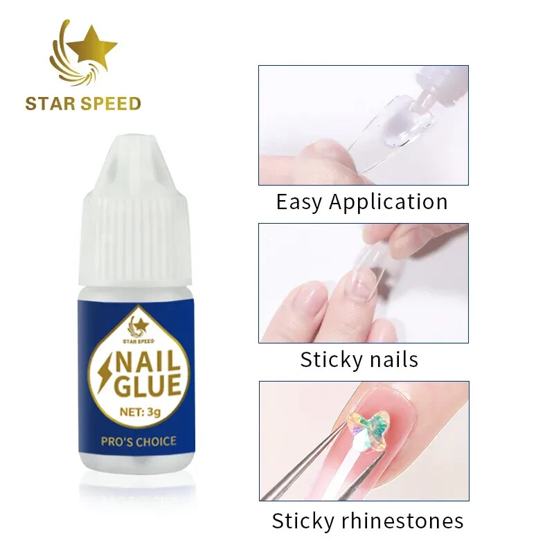 3g Nail Glue, Plastic Bottle, Colorless Liquid, 5 Count
