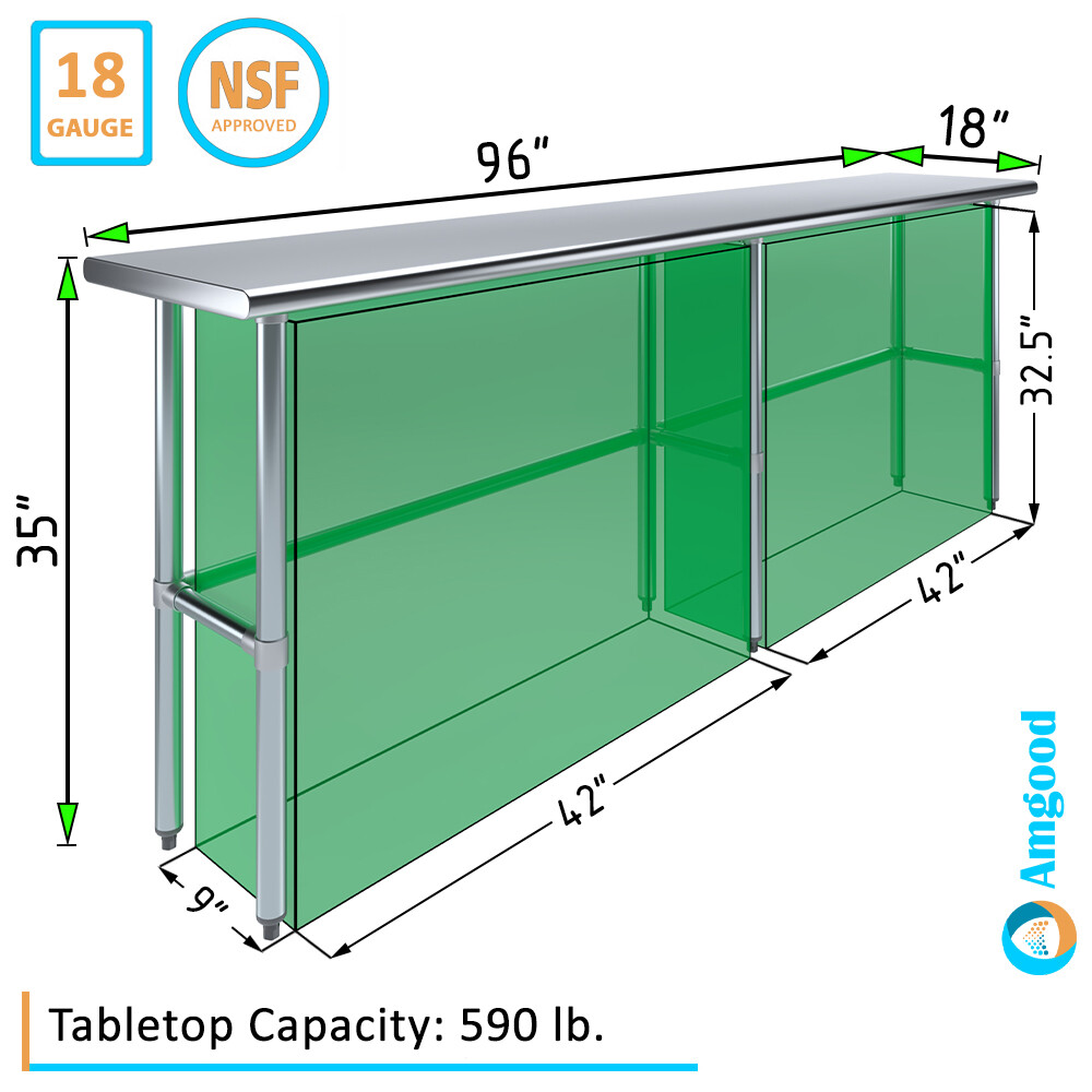 18" X 96" Stainless Steel Open Base Table | NSF Prep Metal Work Table