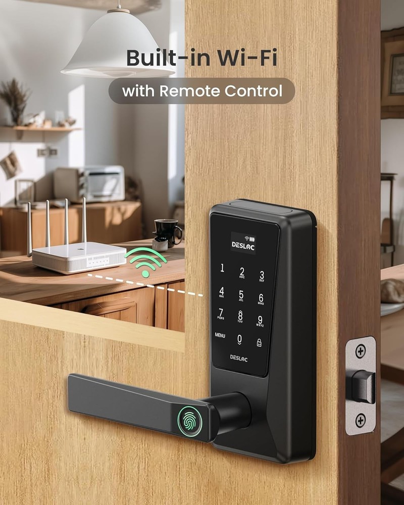 Fingerprint Smart Lock with Handle, WiFi Keypad, App Control Interior Door