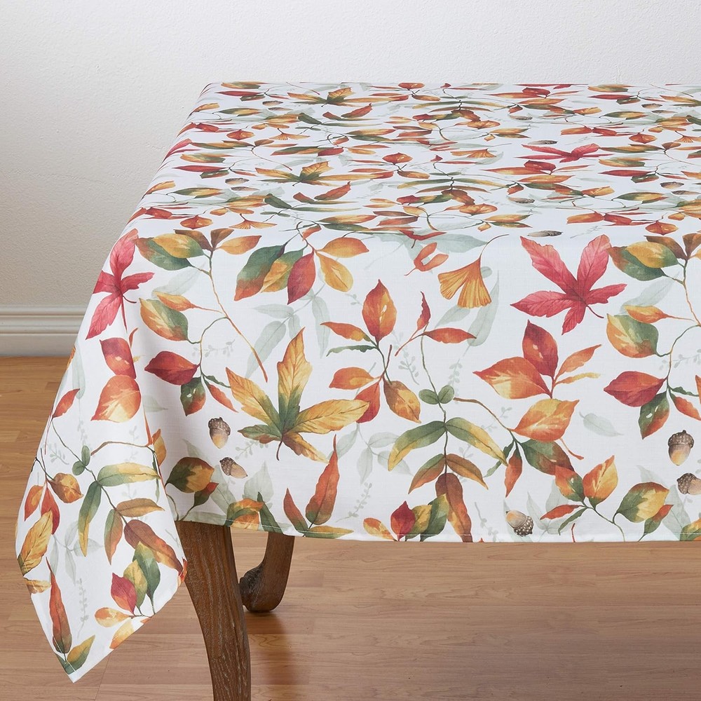 Feuilles Collection Soft-Toned Polyester Tablecloth W/ Fall Leaves Design 70" x
