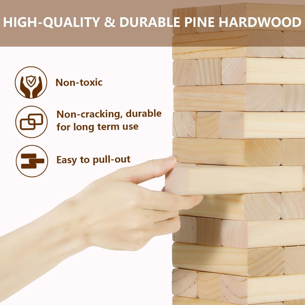 Aivalas Medium Tumble Tower 60PCS Wooden Block Stacking M-Over 3.2 FT-60PCS