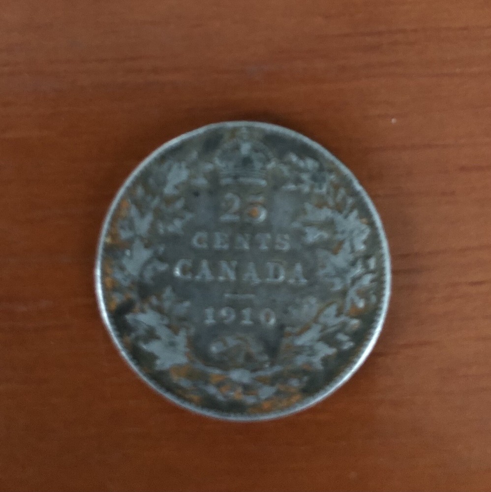 1910 Canada Silver 25 Cent Coin
