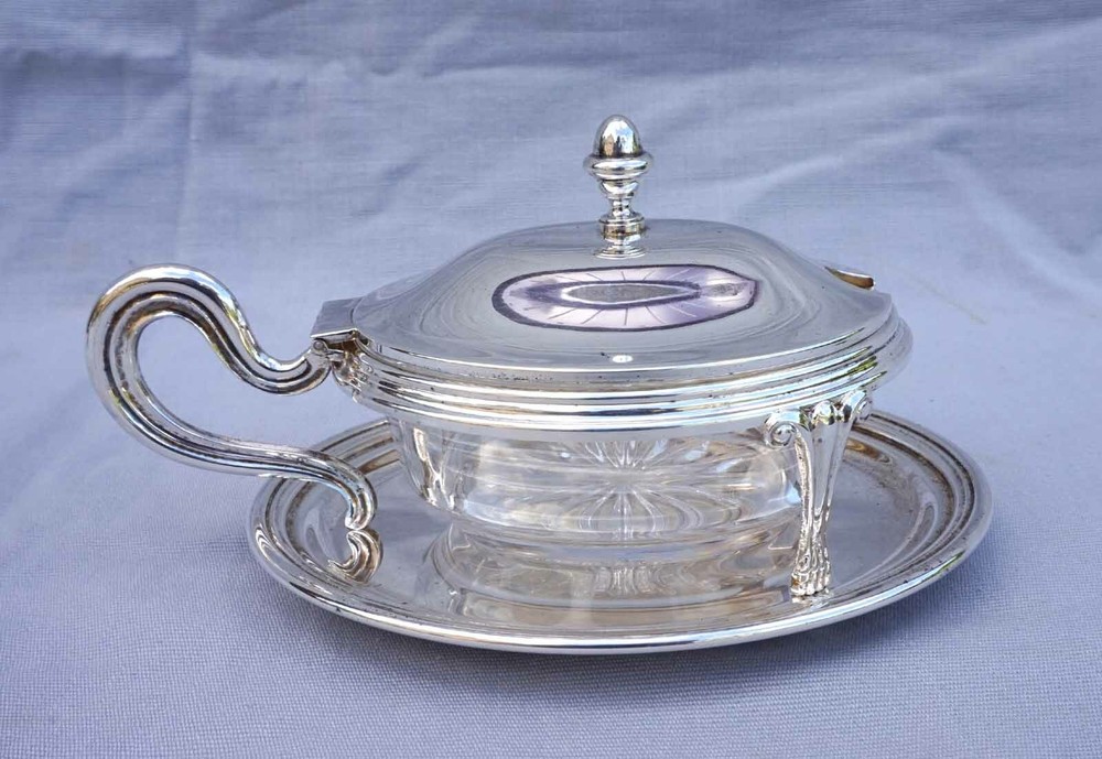French Jam Condiment Lidded Serving Dish Silverplate Cut Crystal