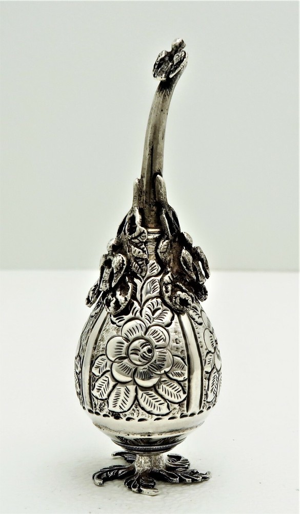 Egypt Arabic Solid Silver Bottle Rosewater Shaker Marked Sculpted Bird Figural