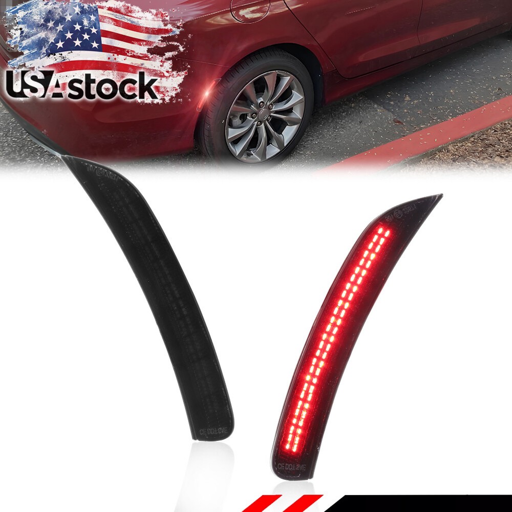 2X Smoked Red LED Rear Side Marker Light Reflector Light For 15-17 Chrysler 200