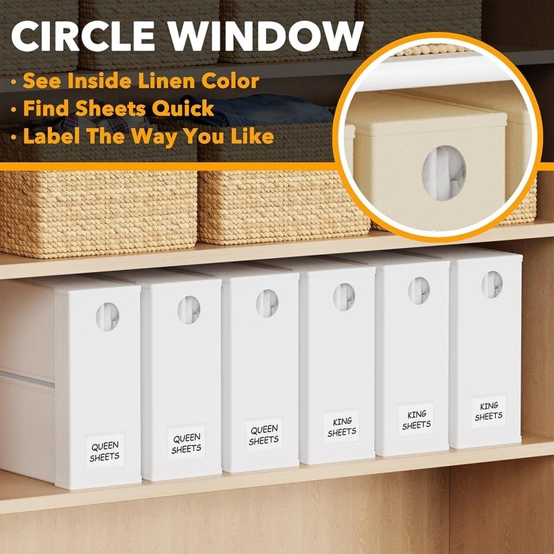 6 Pack Bed Sheet Organizer and Storage, Foldable Sheet Organizer with Window US